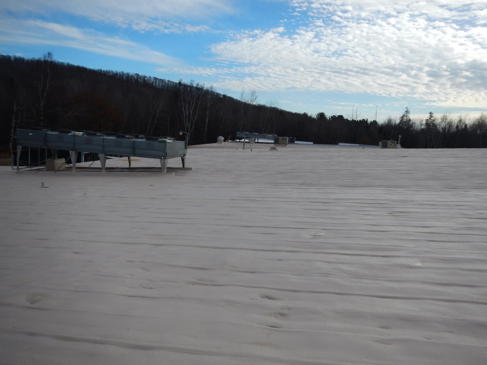 Metal decking after seamless membrane installation